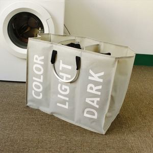3 Compartment 600D Oxford Fabric Laundry <b>Basket</b> Aluminum Handle <b>Foldable</b> Clothes Hamper Sorter - Product Image 4