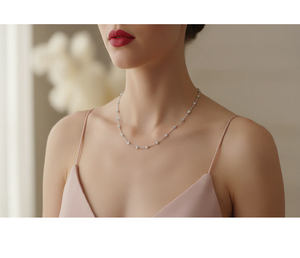 Delicado Collar de Oro de 14K con 16 Diamantes Naturales de Corte Brillante Redondo y Baño de Rodio para Mujer - Product Image 6