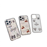 Coque de téléphone portable antichoc en PCTPU style Ins avec perles, strass, nœud et petit ours pour iPhone 17 Pro Max/16 Pro/13/14