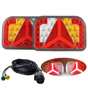 ECE E-MARK LED trailer Combined tail light with 5.5 meters cable wires harness euro 13 pin plug 12V 24V Waterproof stop reverse