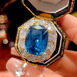 Wholesale Fashion Jewelry Eco-friendly Brass Gold Plated 12*16MM Blue Cubic Zirconia Pendant and Earring Set - Product Image 5