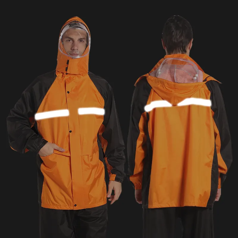 High quality orange and green raincoats for adults waterproof motorcyclist for man