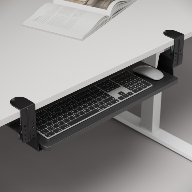 AUKI Black Under Desk Keyboard Drawer, AUKI Clamp-On Tray, Space-Saving Design for Office & Home