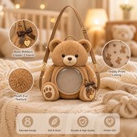 Sac à bandoulière personnalisé en forme d'ours en peluche avec fenêtre transparente en PVC et doublure imprimée ours, sac à main doux avec breloque ours mignon