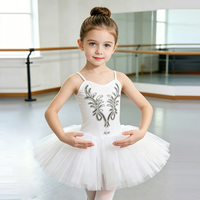 Robe de tutu de ballet élégante style Lac des Cygnes pour filles, justaucorps respirant brodé à bretelles spaghetti, costume de danse pour enfants, cours et récital