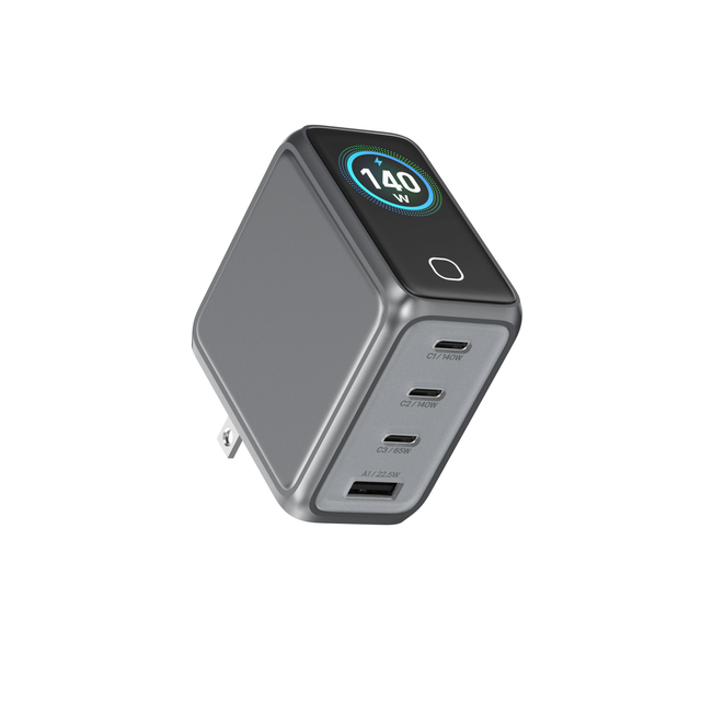 2025 Factory OEM 140W 4 Port Multi-device Fast Charging Advanced Gan Power Adapter With Display for Macbook
