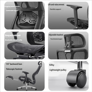 <span class=keywords><strong>Chaise</strong></span> de bureau/gaming ergonomique moderne avec appui-tête 2D réglable, dossier en maille, base pivotante en aluminium, inclinable, confortable et durable - Product Image 5