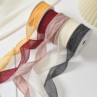 Harengs Double Rides Chevrons Tulle Ruban pour Fleuriste DIY Bouquet Emballage Floral Tissé Ruban