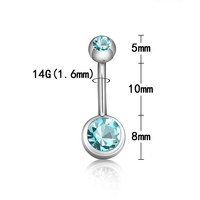 Cincin perut wanita G23 Titanium murni, cincin perhiasan tubuh kuku pusar bor ganda dengan benang eksternal