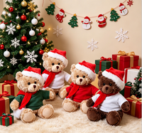 Ours en peluche de Noël à sublimation avec bonnet de Père Noël, animal en peluche personnalisé imprimé pour cadeau d'enfant