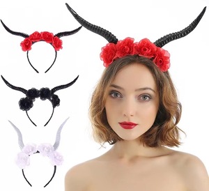 Decoraciones <span class=keywords><strong>de</strong></span> Halloween, diadema con cuerno grande <span class=keywords><strong>de</strong></span> buey, Rosa - Product Image 5