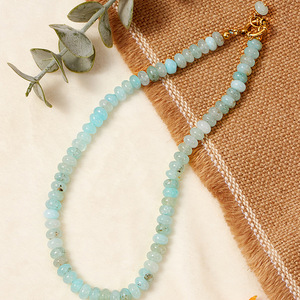Collar de piedras preciosas naturales de Aguamarina con cuentas hechas a mano de acero inoxidable playa de verano - Product Image 5