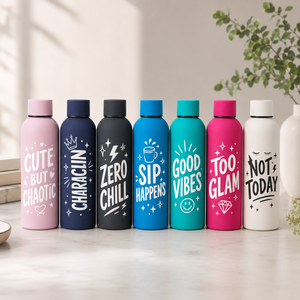 Colorful Stainless Steel Vacuum Insulated Water <b>Bottle</b> with Custom Art Font Design for Camping Promotion & Wholesale - Product Image 1