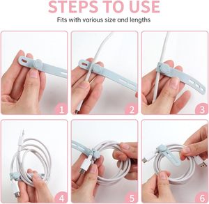 Jiaen再利用可能なシリコンケーブルタイ高弾性コードラップオーガナイザー電気コード電話充電器イヤホンリリース可能 - Product Image 5