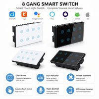Interruptor de Pared Táctil Estándar Tuya de 8 Canales Personalizado, Control de Encendido/Apagado y Temporizador para Hogar Inteligente, Compatible con Control por Voz Alexa y Google Home