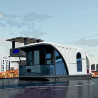 Capsule spatiale flottante, nouvelle maison mobile, maison flottante préfabriquée en acier pour maisonnette extérieure, maison-bateau de luxe