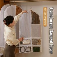 Housse de rangement suspendue pour vêtements, transparente, anti-poussière, résistante à l'eau, avec poches zippées transparentes