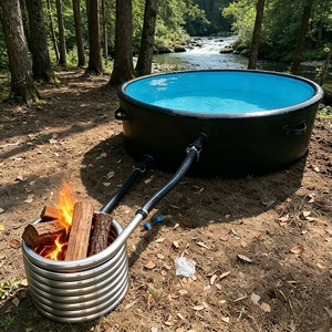 Camping <b>Inflatable</b> Wood Fire Hot Tub Drop Stitch Spa Hot Tub with Stainless Steel Wood Heater for Outdoor Backyard Garden - Product Image 1