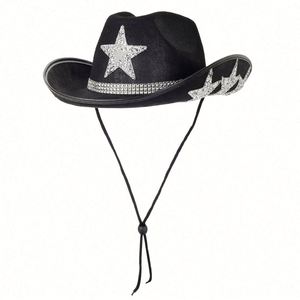 Chapeaux de cowgirl style western avec strass étoile, personnalisables avec logo, pour Halloween, mariée, ou cowboy, avec corde - Product Image 1