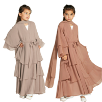 Zifeng OME dernière élégante abaya ouverte à 3 couches d'inspiration dubaï pour enfants femmes Hijab fait à la main en polyester élégant robe Kimono