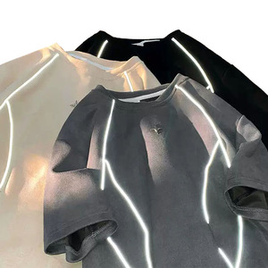 Finch Garment 3M Reflective Stripe Tshirt 100% Cotton Plain T <strong>Shirt</strong> <strong>Dark</strong> <strong>Grey</strong> Drop Shoulder Boxy Fit Cropped <strong>Men</strong> <strong>Shirts</strong> - Product Image 1