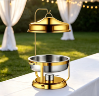 Chauffe-Plat Professionnel en Acier Inoxydable Doré 9L pour Restaurants, Réchaud à Alcool pour Traiteur et Mariages