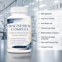 Capsules végétariennes de complexe de magnésium à marque privée – 8 formes de magnésium élémentaire, sans OGM, haute absorption, soutien osseux pour adultes