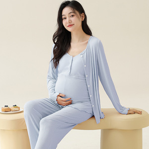 Pigiama di maternità primaverile con reggiseno fisso pigiama tre pezzi per la cura della casa e il pigiama da <span class=keywords><strong>allattamento</strong></span> morbido modale - Product Image 2