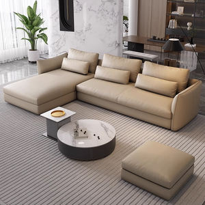 Ensemble de canapés <span class=keywords><strong>d</strong></span>'<span class=keywords><strong>angle</strong></span> modernes et minimalistes canapés <span class=keywords><strong>d</strong></span>'intérieur en cuir véritable paresseux blanc pour salon avec plumes pour meubles de maison - Product Image 1