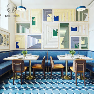 Ensemble table et chaises <span class=keywords><strong>de</strong></span> restaurant/boutique <span class=keywords><strong>de</strong></span> thé, table minimaliste carrée en pierre, canapé rembourré en velours - Product Image 1