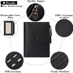 Factory RFID Blocking Card Holders <b>Ladies</b> Card Holder <b>Wallets</b> Purse Custom Zipper Genuine Leather <b>Wallet</b> Women - Product Image 4