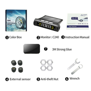 Năng lượng mặt trời có thể sạc lại <span class=keywords><strong>Tire</strong></span> <span class=keywords><strong>Pressure</strong></span> Monitor C240 đen thông minh <span class=keywords><strong>Tire</strong></span> màn hình an toàn với cảm biến bên ngoài - Product Image 6