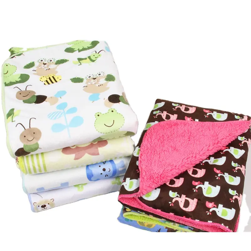 Super soft china factory cheap 2 layer coral fleece swaddle baby blanket wholesale 100%polyster baby receiving blankets
