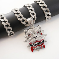Strass Bouledogue Pendentif Collier Hommes Alliage Chaîne Cubaine Nouvelle Mode Animal Collier Bijoux