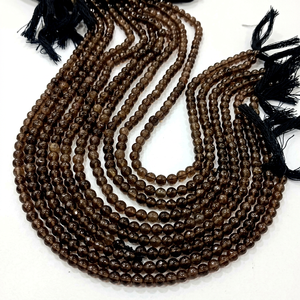 Perles de quartz fumé naturel 5-6 mm rondes lisses et polies, brin de 13 pouces - Product Image 1