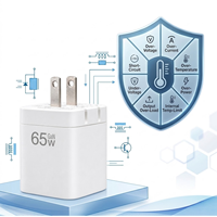 Chargeur rapide GaN 65W, 3 ports, 2C1A, adaptateur mural USB C PD, prise pliable, chargeur d'alimentation pour ordinateur portable, téléphone, tablette, vente en gros OEM