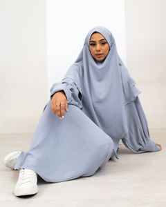 Khimar musulman bleu islamique <span class=keywords><strong>Jilbab</strong></span> Abaya musulman Khimaar ensemble robe <span class=keywords><strong>2</strong></span> pièces pour les femmes - Product Image 2