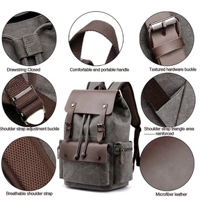 Coffee Vintage Back Pack Bag Custom Drawstring <b>Rucksack</b> Hipster School Man Canvas Backpack for Men - Product Image 5