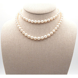Collana di perle coltivate giapponesi 14k oro e 7mm Akoya 28" - Product Image 5
