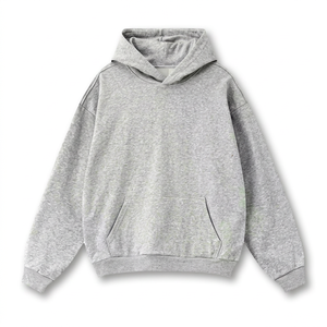 Sweat à capuche noir pour homme 100% coton, coupe ample, tricoté, style streetwear décontracté, broderie logo personnalisé - Product Image 1