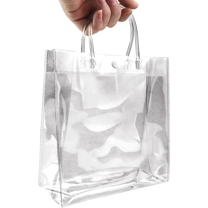 Sacola de compras em PVC transparente, sacola de plástico transparente com alça para casamento, aniversário, festa de bebê, sacola de presente