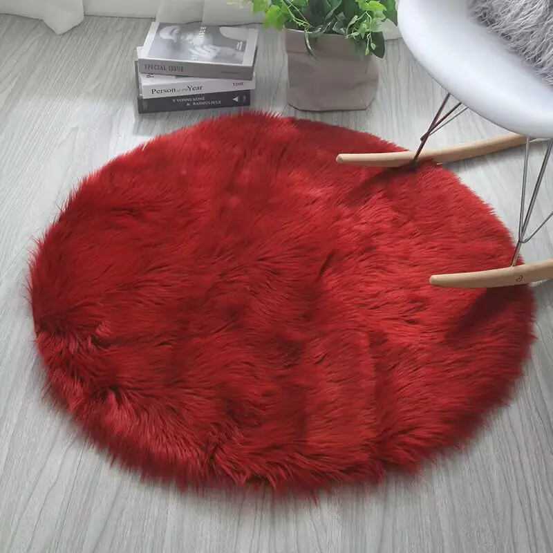 Round Circular Fluffy Carpet Anti-slip Soft Fluffy Area Rugs for Teens Bedroom Living Room Home Decor