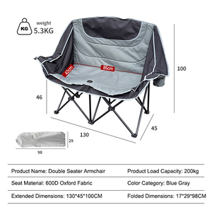 Double Camping Chair Two Seat Oversized Heavy Duty <b>Loveseat</b> for Adults Portable Folding XL 2 Person Couch - Product Image 2