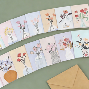 Ensemble de cartes de vœux personnalisées avec logo en relief, papier mat, design personnalisé, enveloppes blanches, motif floral religieux, pensées pour vous, amitié - Product Image 1