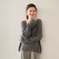 Pull en cachemire pour femme, col en V, automne-hiver, nouveau, coupe ample, amincissant, style coréen, tendance et polyvalent, tricot