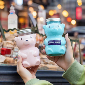 500mlクリエイティブベアパンダ型プラスチックドリンク容器ミルクティーPETジュース飲料キャンディーボトルスクリューキャップ付き - Product Image 1