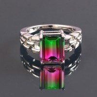 Bague en tourmaline pastèque, bague en pierres précieuses, bague pour femme en argent sterling 925, cadeau en quartz pastèque, bague de bijouterie attrayante