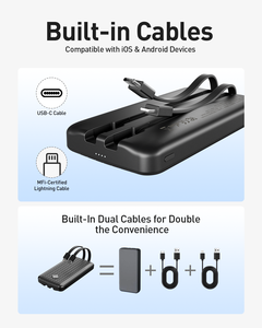 Chargeur portable mince <span class=keywords><strong>de</strong></span> style professionnel à haute capacité 10000mAh, charge rapide 22.5W, batterie externe universelle avec 2 câbles pour hommes - Product Image 2