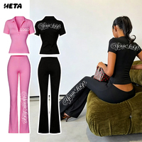 Ensemble deux pièces d'été direct usine : Haut uni à col polo et manches courtes, pantalon long en coton et élasthanne – Prise en charge de la marque privée