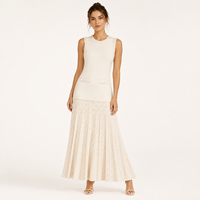 Robe en tricot pointelle ivoire pour femme, col rond, sans manches, longueur midi, vente en gros, marque privée